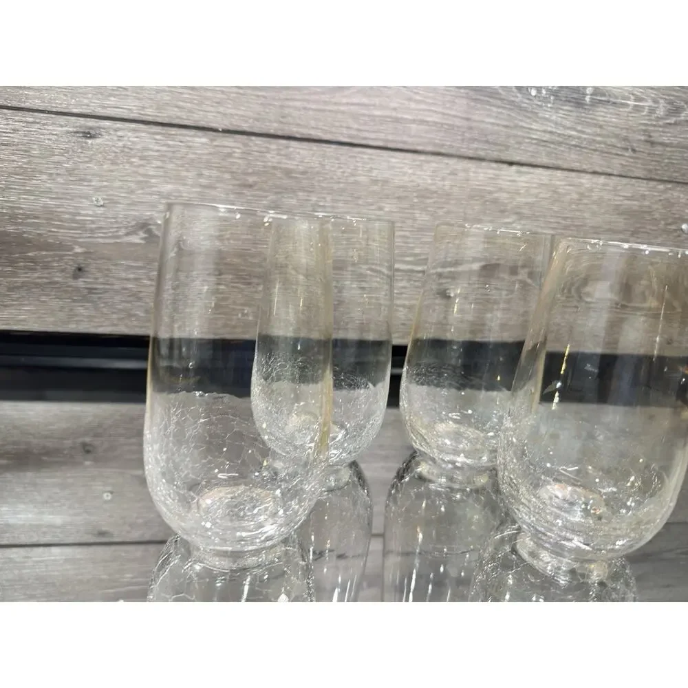 Pier 1 Clear Light Amber Crackle Glass Tumblers High Ball Glasses 6” ~set Of 4